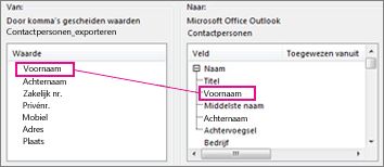 Een kolom van Excel toewijzen aan een Outlook-contactgegevensveld