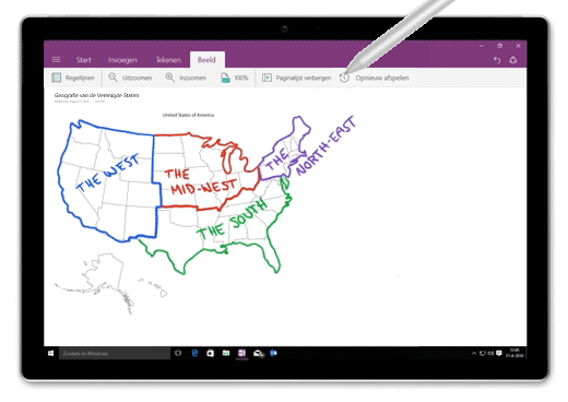 Pennenstreken opnieuw afspelen in OneNote voor Windows 10