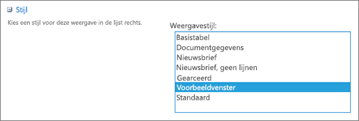 Stijlkeuzen op de pagina Weergave-instellingen