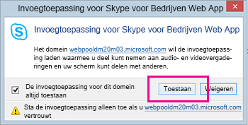 Het domein van Skype voor Bedrijven Web App-invoegtoepassing vertrouwen