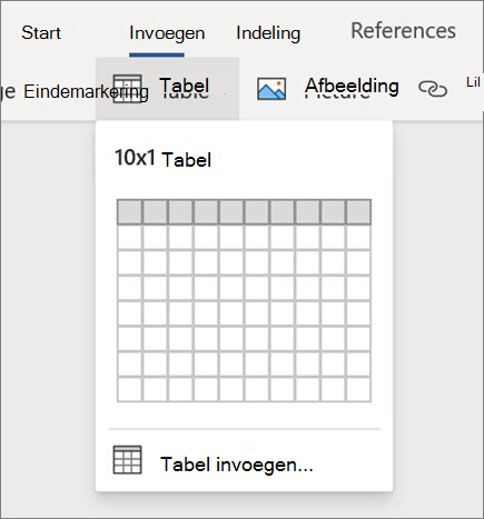 Tabellen invoegen in Word voor het web