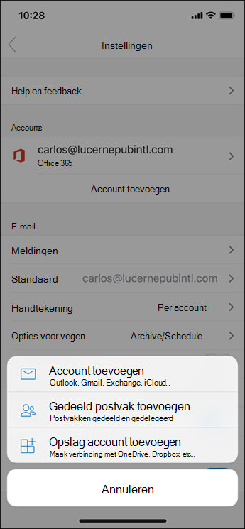 Een account toevoegen aan de Outlook-app