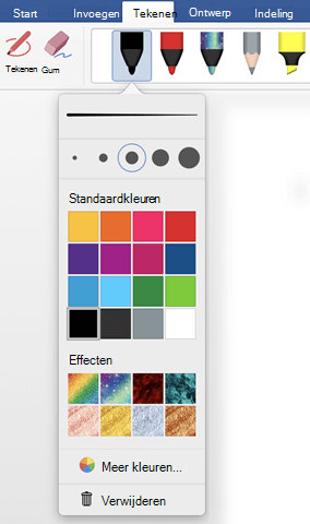 Opties voor kleur en dikte voor een pen in de Office-pennengalerie op het tabblad Tekenen