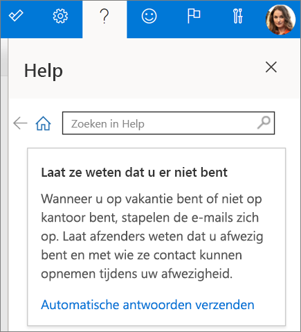 Help-venster in de webversie van Outlook