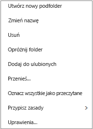 Menu kontekstowe lub menu skrótów wyświetlane po kliknięciu prawym przyciskiem myszy folderu osobistego