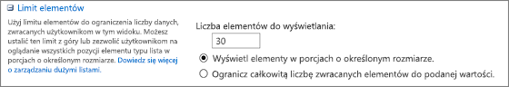 Ustawianie liczby elementów, które mają być wyświetlane na stronie Ustawienia widoku