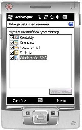 Zaznaczanie pola wyboru Wiadomości SMS w systemie Windows Mobile 6.5