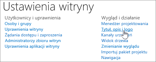 Ustawienia witryny z wybranym tytułem, opisem i logo