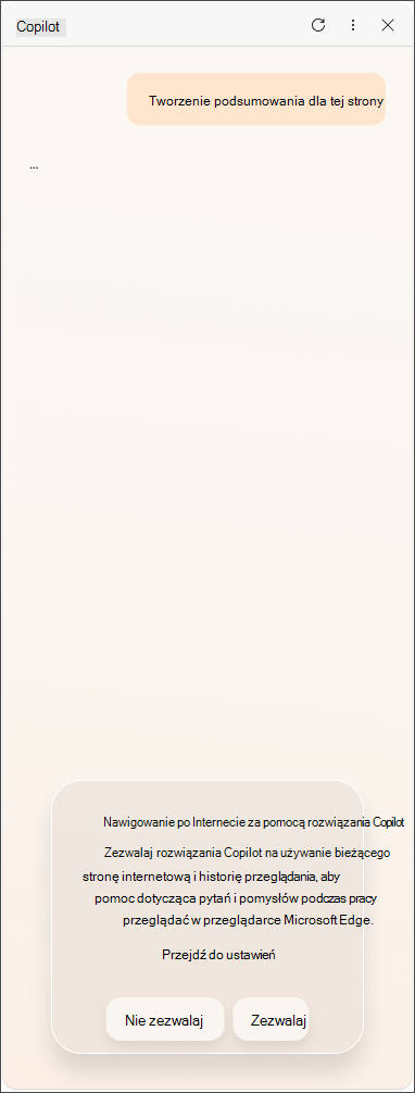 Komunikat zgody na dane dla UE z Copilot w przeglądarce Microsoft Edge