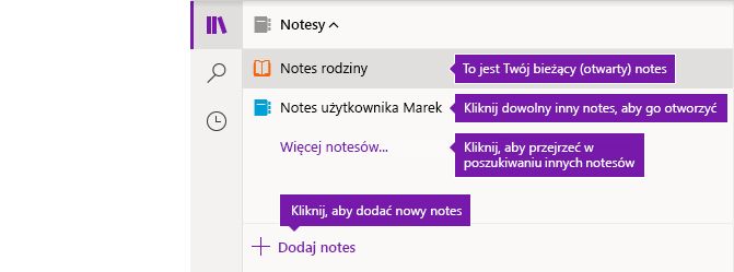Lista notesów w programie OneNote dla systemu Windows 10