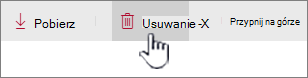 Ikona Usuwania i wyróżniony link na górnym pasku łączy