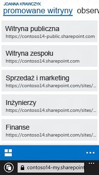 Promowane witryny w usłudze SharePoint Online na urządzeniu przenośnym