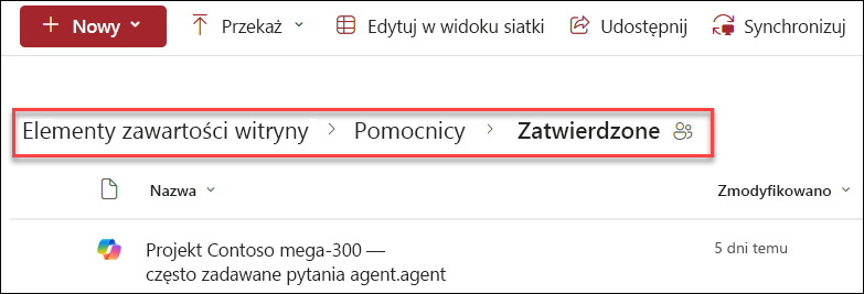 zrzut ekranu przedstawiający strukturę folderów, w których można zapisać zatwierdzonego agenta funkcji Copilot