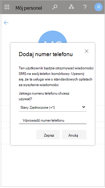 Dodawanie numeru telefonu użytkownika w aplikacji Mój personel