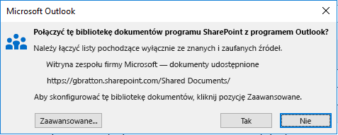 Nawiązywanie połączenia z biblioteką dokumentów programu SharePoint