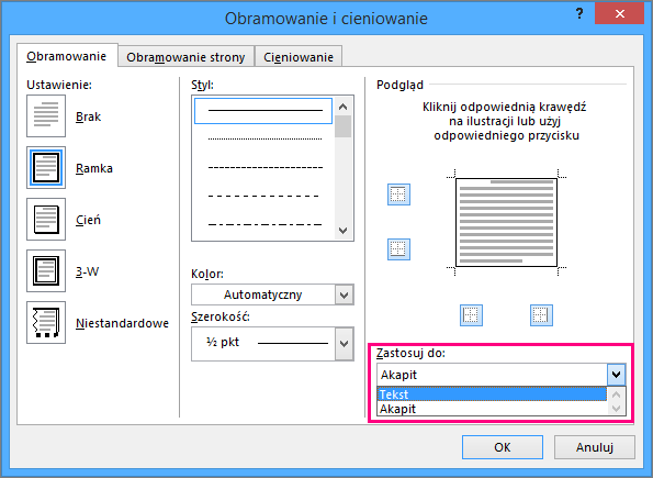 Formatowanie Obramowania Pomoc Techniczna Pakietu Office 0223