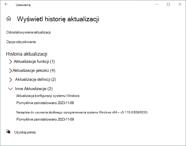 Historia aktualizacji