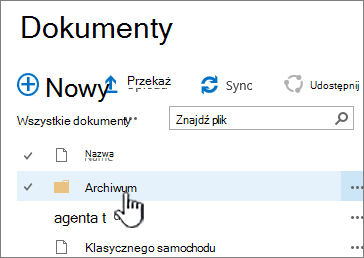 Biblioteka dokumentów programu SharePoint 2016 z wyróżnionym folderem