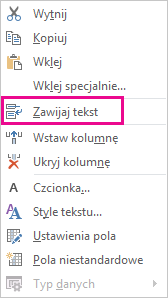 Wrap Text command on the right-click menu