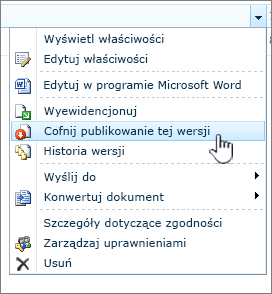 Kliknij pozycję Cofń publikację tej wersji