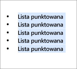 Przykład listy punktowanej z punktorami w postaci czarnych okręgów.