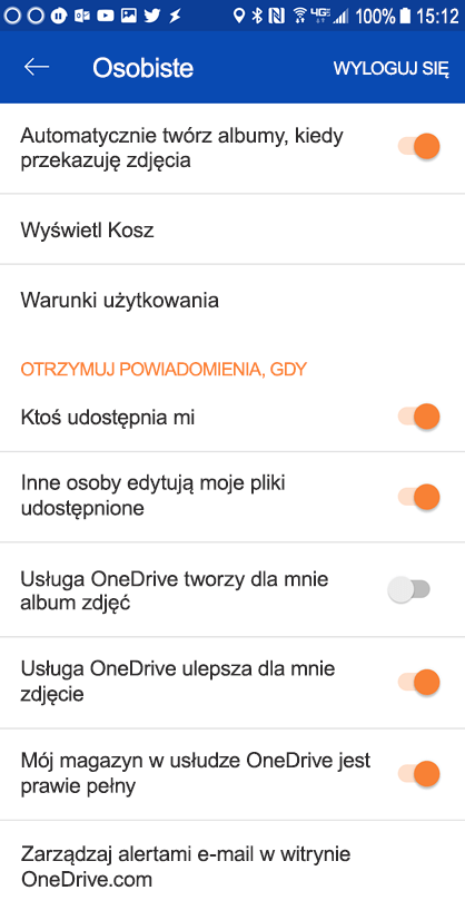 Przejdź do ustawień aplikacji OneDrive dla systemu Android, aby ustawić ustawienia powiadomień.
