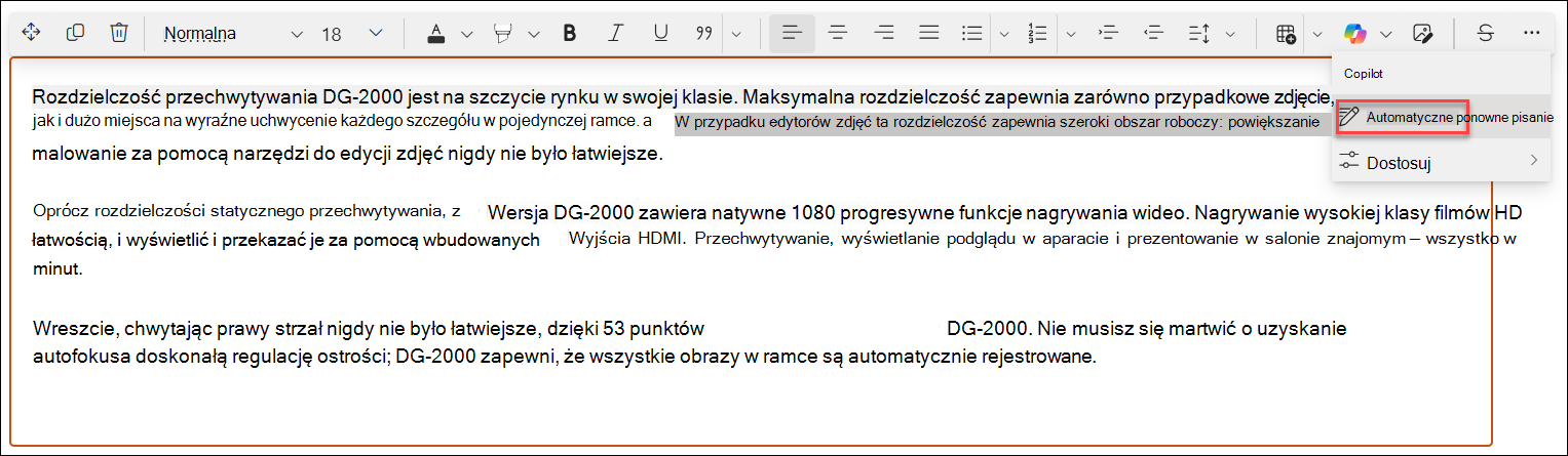 automatyczna modyfikacja przed — zrzut ekranu przykładu