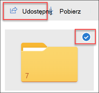 Obraz folderu w usłudze OneDrive i opcji Udostępnij.
