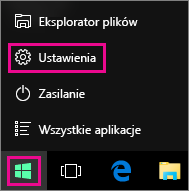 Uzyskiwanie dostępu do pozycji Ustawienia z menu Start w systemie Windows 10