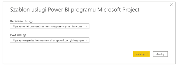 Szablon usługi Power BI programu Microsoft Project