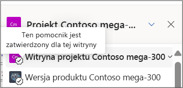 zrzut ekranu przedstawiający znaczek zatwierdzonego agenta funkcji copilot