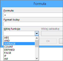 Wklejanie funkcji w formule na karcie Układ w obszarze Narzędzia tabel