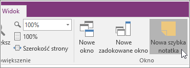 Zrzut ekranu: przycisk Nowa szybka notatka w programie OneNote 2016.