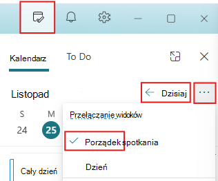 Ustawianie w okienku Mój dzień widoku "Dzisiaj" i "Plan"