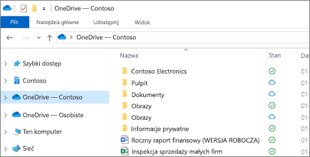 Zrzut ekranu przedstawiający pliki usługi OneDrive dla Firm w Eksploratorze plików