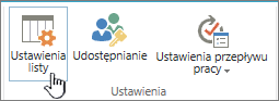 Ustawienia listy na wstążce