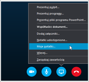 Zrzut ekranu: udostępnianie notatek programu OneNote 2016 w programie Skype dla firm.
