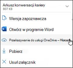 Nowe okno przekazywania do usługi OneDrive w programie Outlook