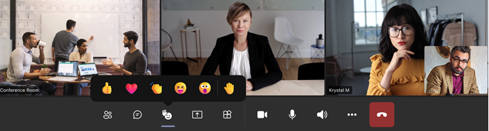 Obraz przedstawiający reakcje emoji 3D na żywo na spotkaniu w aplikacji Teams na urządzeniu przenośnym.