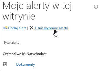 My Alerts manager with Delete selected alerts highlighted