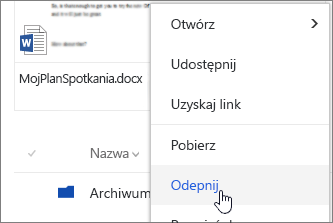 Wyróżniony element menu Upnpin w menu kontekstowym pliku