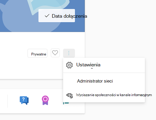 Zrzut ekranu przedstawiający wyciszenie społeczności w menu Więcej opcji usługi Yammer