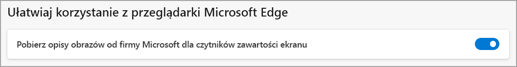 Ustawienie menu przeglądarki Microsoft Edge dla opcji Pobierz opisy obrazów.