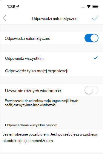 Tworzenie autoodpowiedzi w aplikacji Outlook Mobile
