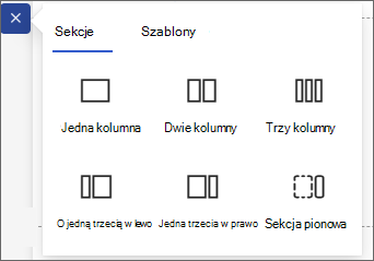 Zrzut ekranu przedstawiający dostępne typy sekcji.