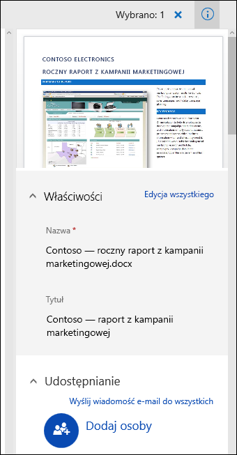 Office 365 Panel metadanych dokumentu