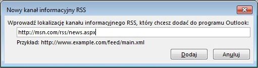 Wprowadzanie adresu URL kanału informacyjnego RSS