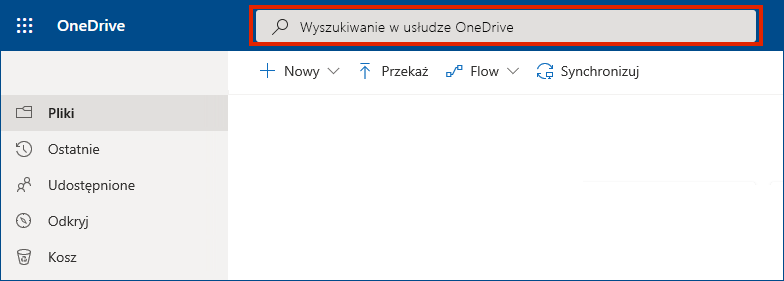 Usługa OneDrive dla Firm online z paskiem wyszukiwania u góry
