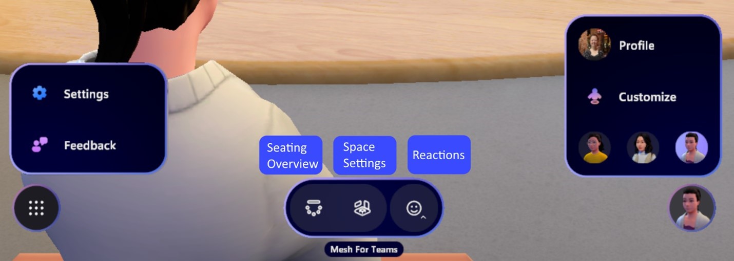 Kontrolki na spotkaniach dotyczące immersywnych przestrzeni w aplikacji Teams.