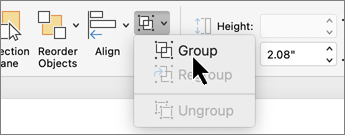 Przycisk Grupuj zaznaczony na karcie Formatowanie kształtu